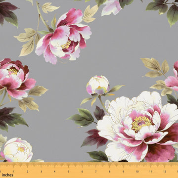 Pink Grey Flower Soft Upholstery Fabrics Vintage Boho Peony