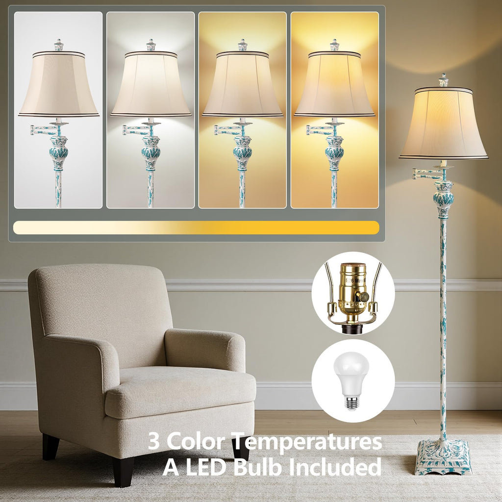 Vintage Floor Lamps, Traditional 350° Adjustable Swing Arm Farmhouse Floor Lamp, Rustic Standing Lamp Pole Lamps for