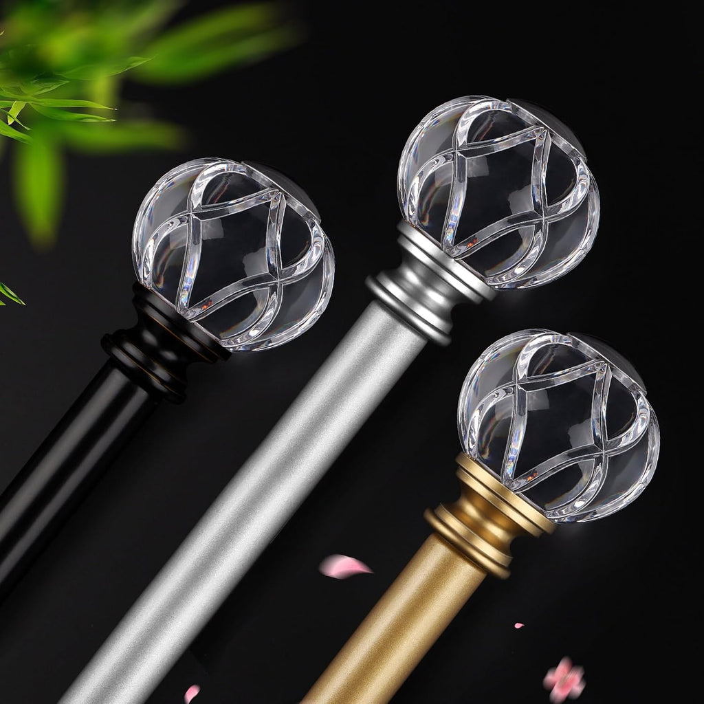 1 Inch Curtain Rod for Windows 32 to 58 Inch(2.6 to 4.8 ft), Silver Telescoping Decorative Drapery Rods with Acrylic