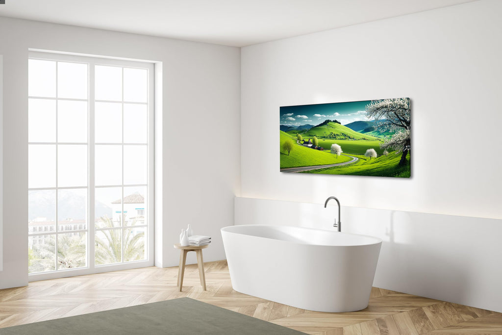 Beautiful Rustic Field Plain Landscape Wall Art Office Nature Calming Scenery Green Painting Prints Spring Summer