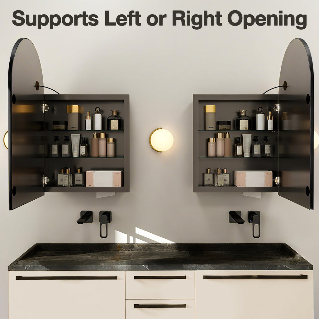 Arched Medicine Cabinet with LED Lights, Lighted Bathroom Medicine Cabinet Mirror with Anti-Fog, No Assembly