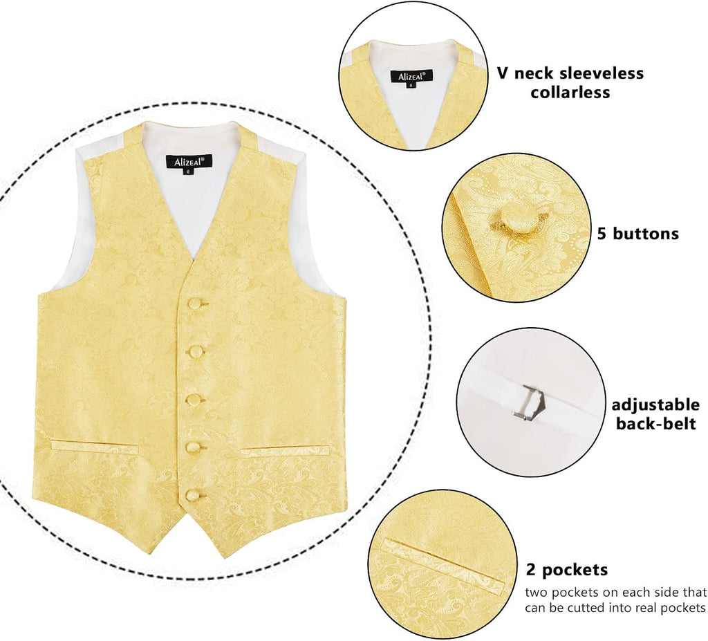 Boys 2PCS Classic Pre-Tied Paisley Bow Tie Suit Vest Set