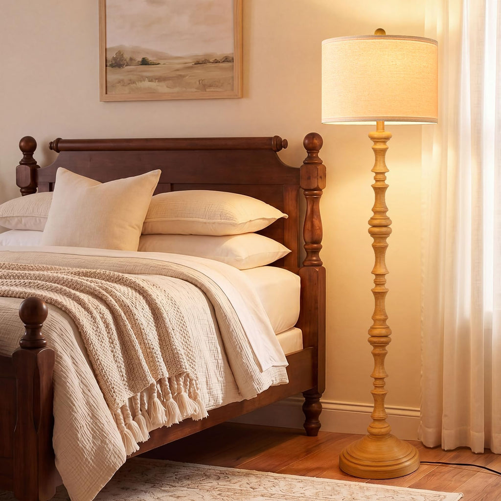 61" Farmhouse Floor Lamp, Antique Wood Rustic Lamp