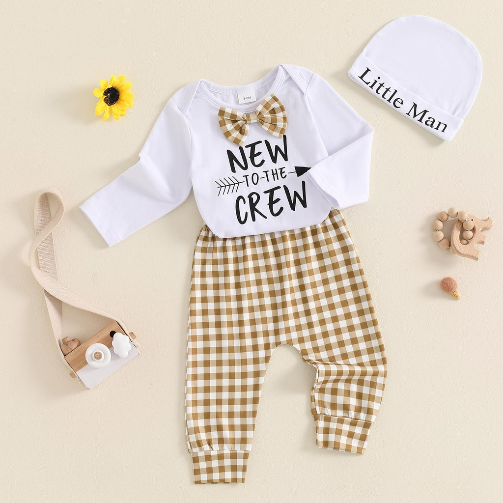 Newborn Infant Baby Boy Outfit Little Brother Romper Infant Letter Print Dinosaur Clothes Drawstring Pants Hat