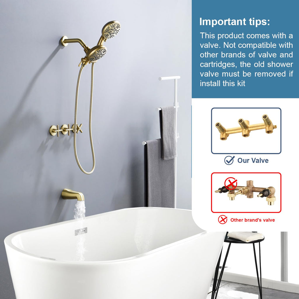 3 Handle Shower Faucet Set with Tub Spout Bathtub Shower Faucet Combo Set Shower System Complete Tub and Shower Trim