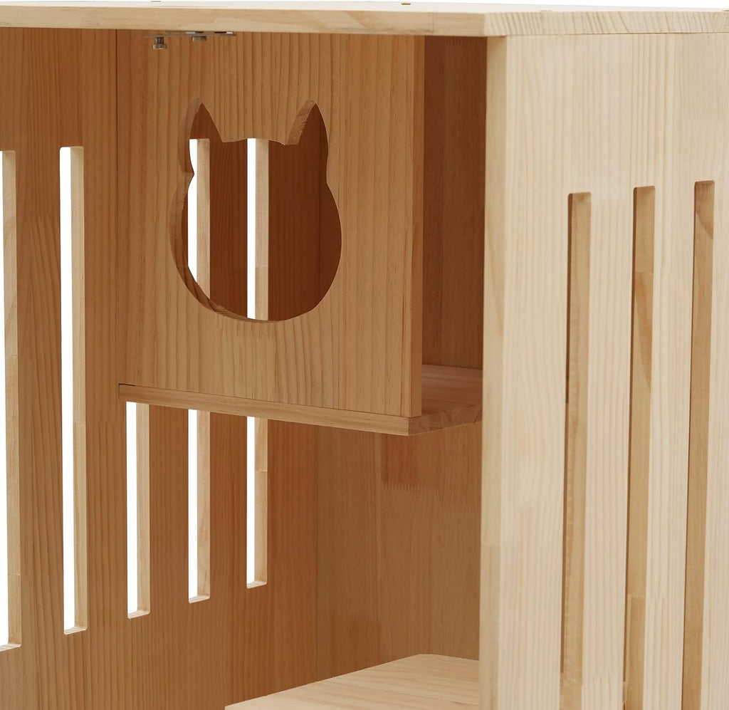 Wooden Cat House Large Space, Cat House Catio Outdoor Cat Enclosure Wooden Cage Large Cat Cage with Wheels, Clear
