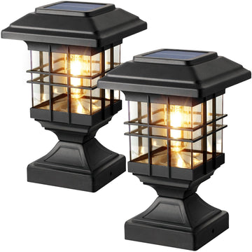 4x4 Post Solar Lights Solar Post Cap Lights Outdoor Metal 2 Pack