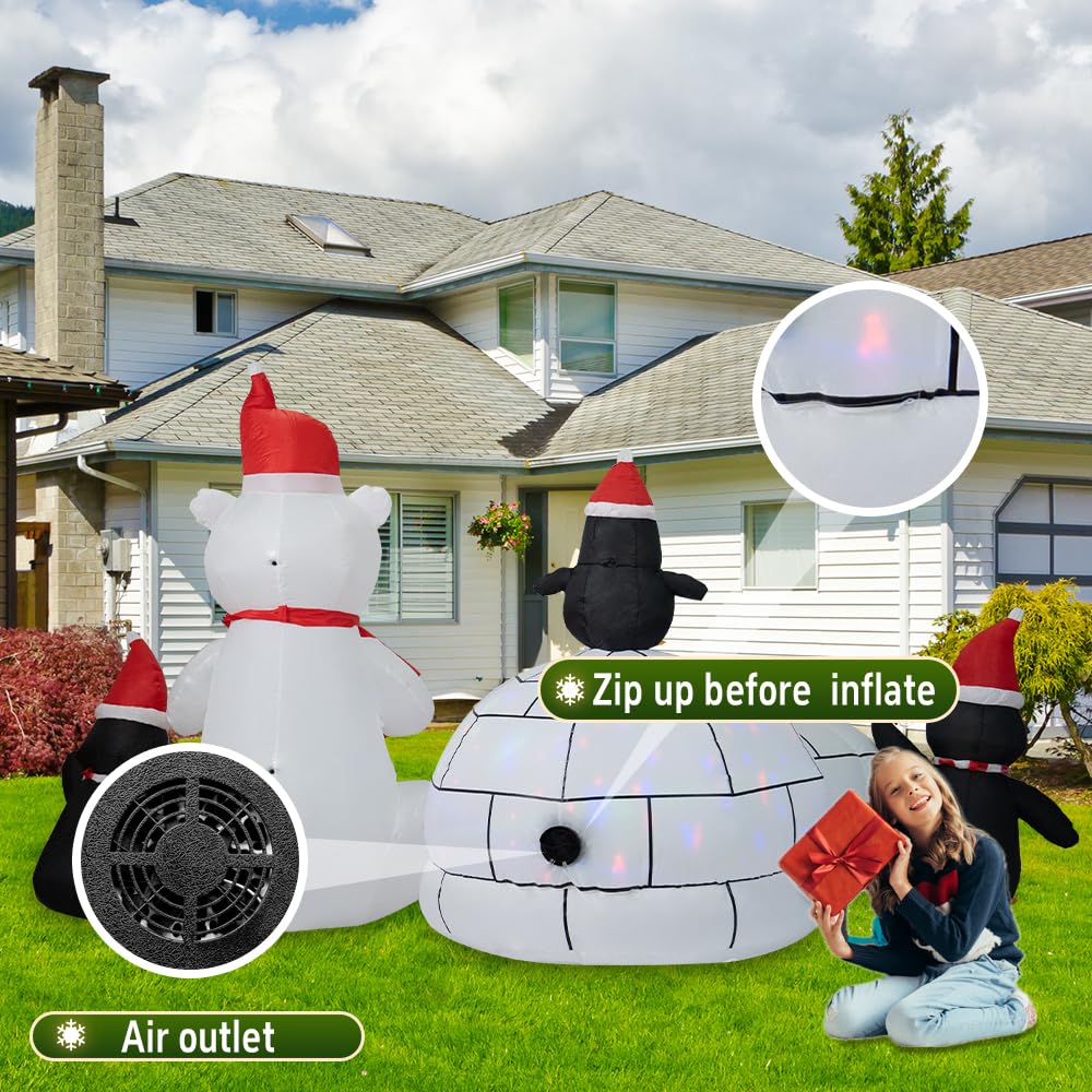 Christmas Inflatable Decoration, 10FT Polar Bear Snowball Igloo Lighted Blow Up Christmas Decorations Outdoor with