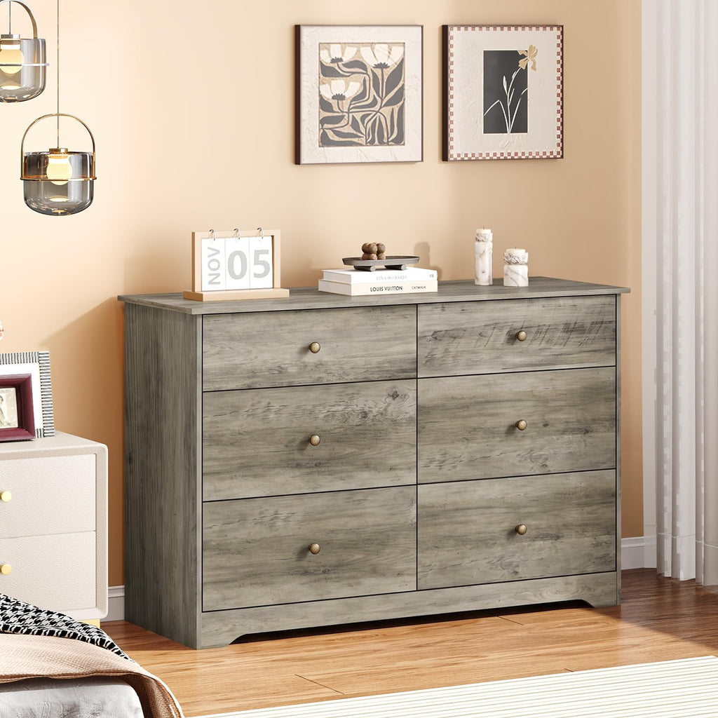 Grey Dresser 6 Drawer Gray Dresser, 45"W Rustic Grey