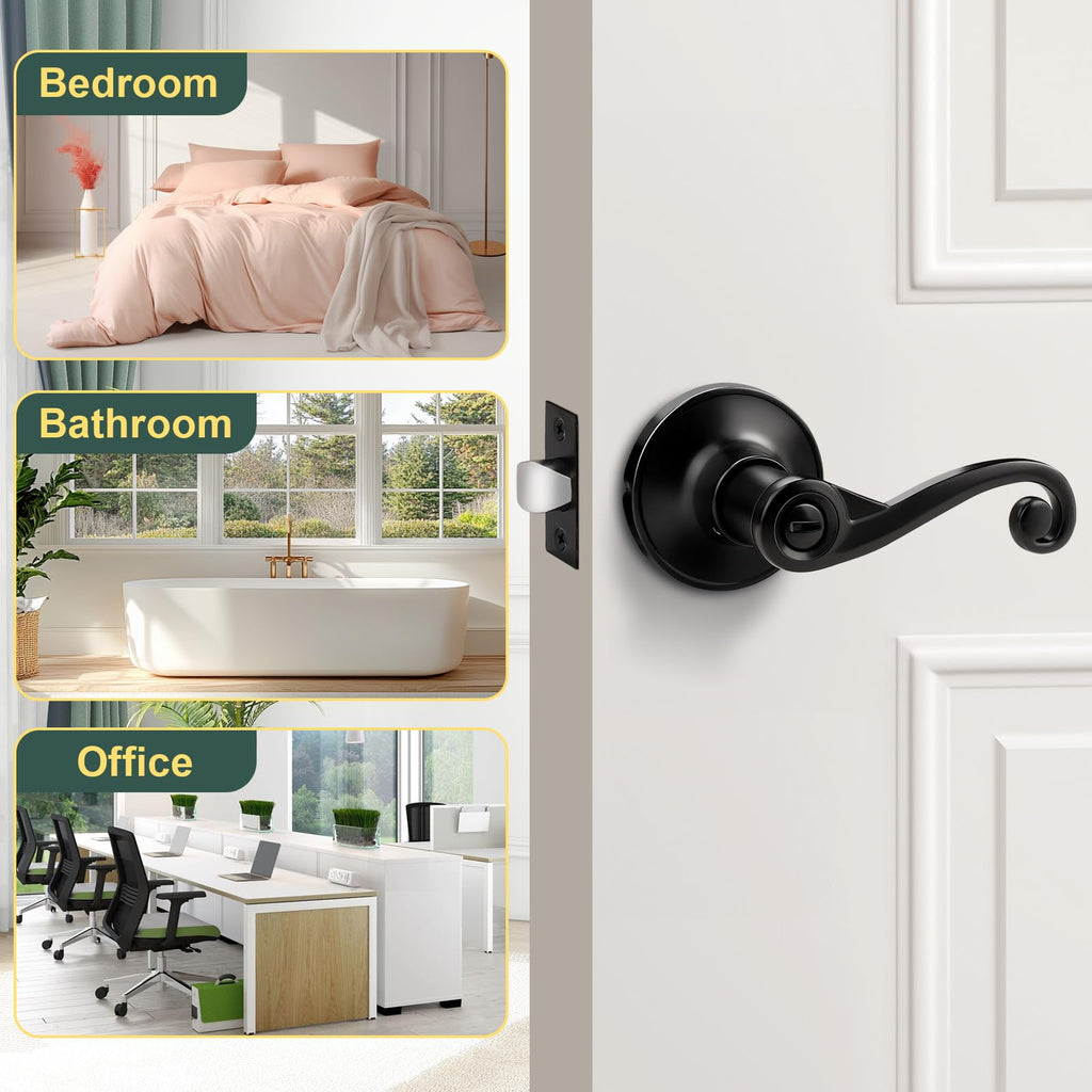 Privacy Door Lock, Keyless Entry Bedroom Bathroom Door Handle with Modern Curlicue Scroll Design, Right Handed