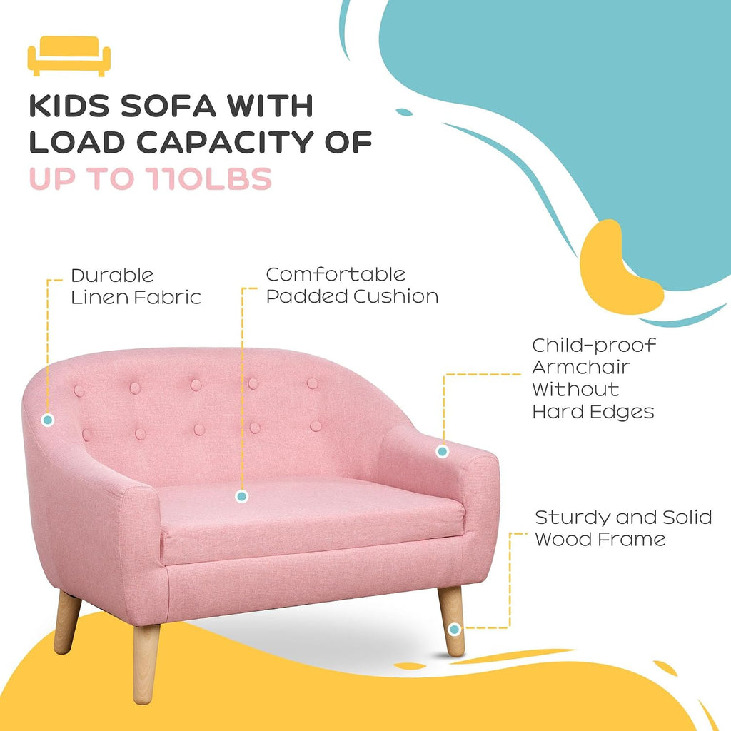 Seat Kids Sofa Children's Couch Ages 3-7 11" High Seat Pink