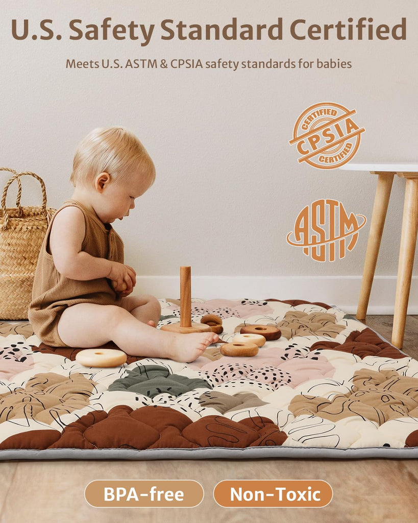 Play Mats for Floor, 71x59 Inch Extra Thicker & Large Soft Cushioning Foam Playmats for Babies and Toddlers, Foldable