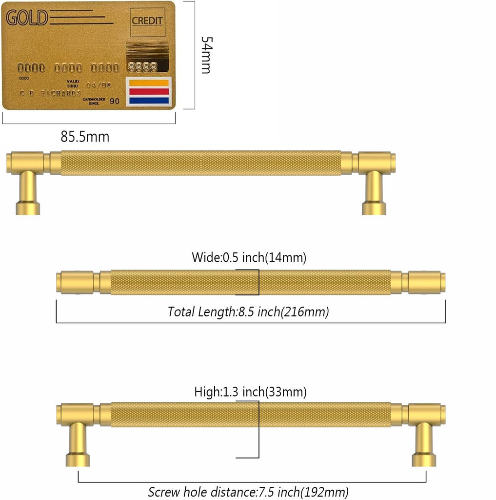 10 Pack Brushed Moderne Brass knurled Cabinet Pulls 7.5"