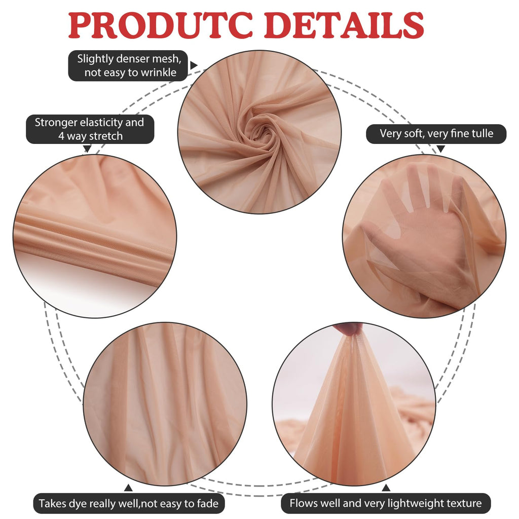 4-Way Stretch Mesh Fabric 60" by 5 Yards Lightweight Sheer Mesh (Nude)