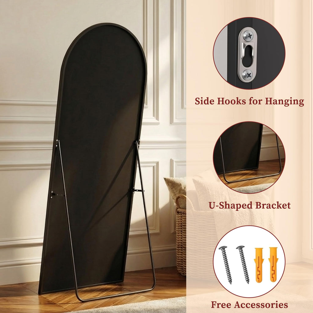 81"x41" Arched Full Length Mirror with Stand, Gold Floor Mirror