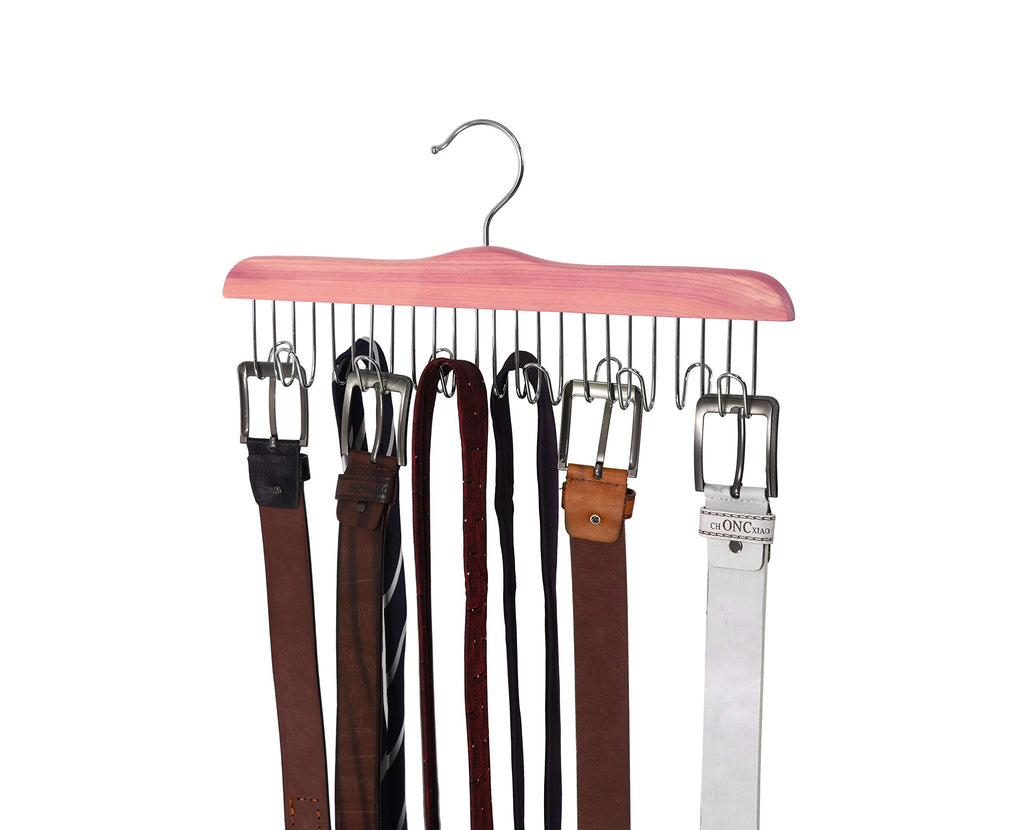 American Red Cedar Wood Belt Hanger, Belt Organizer Rack with 12 Metal Hooks, Closet Organizer for Tank Tops, Ties