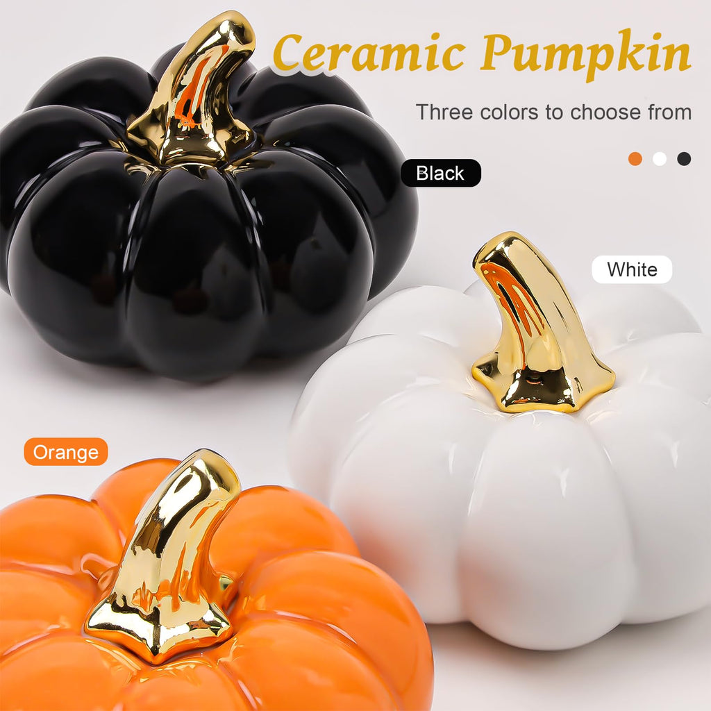 4 Inch Ceramic Pumpkins for Fall Home Decorations - White