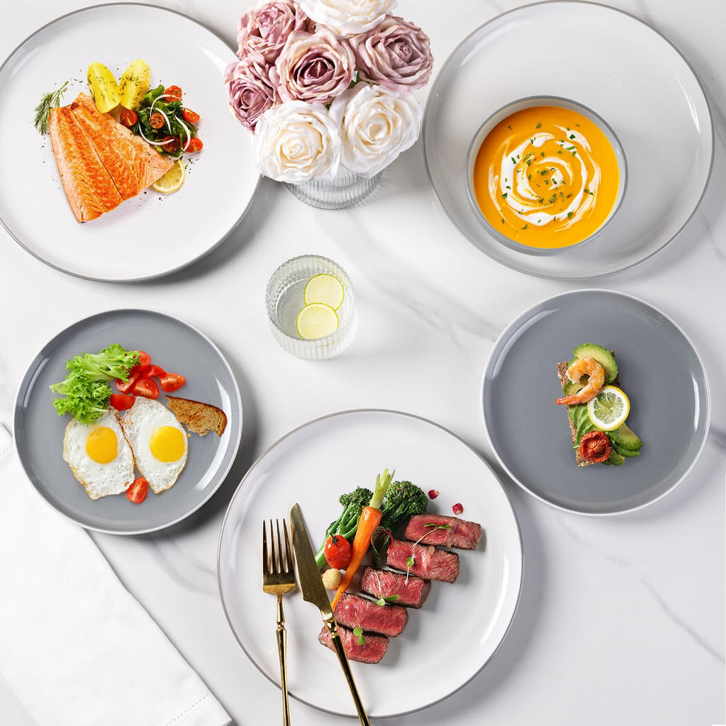 Ceramic Dinnerware Set for 4, 12 Pcs Plates and Bowls Sets Dishes