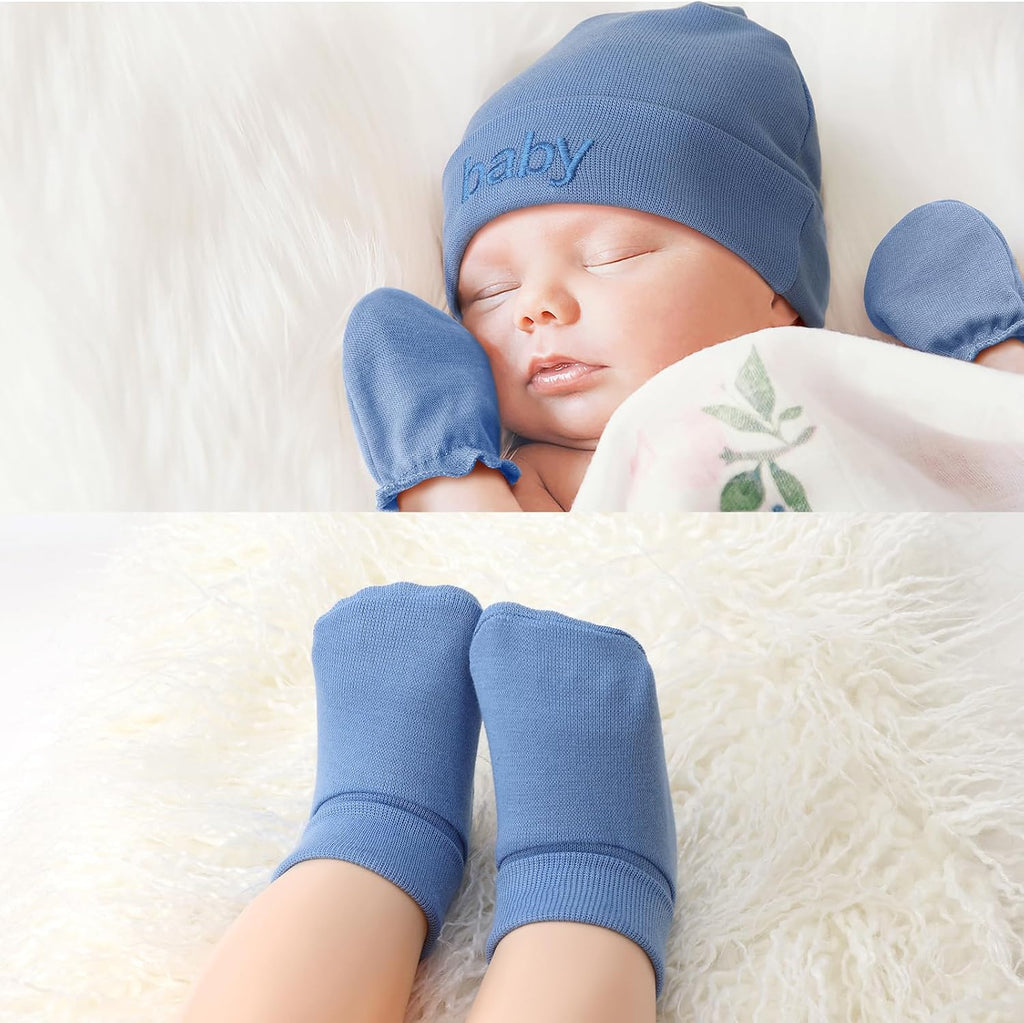 Baby Hats Mittens and Socks Set Cotton Infant Beanie Cap Socks Mittens for Baby Boy Girl