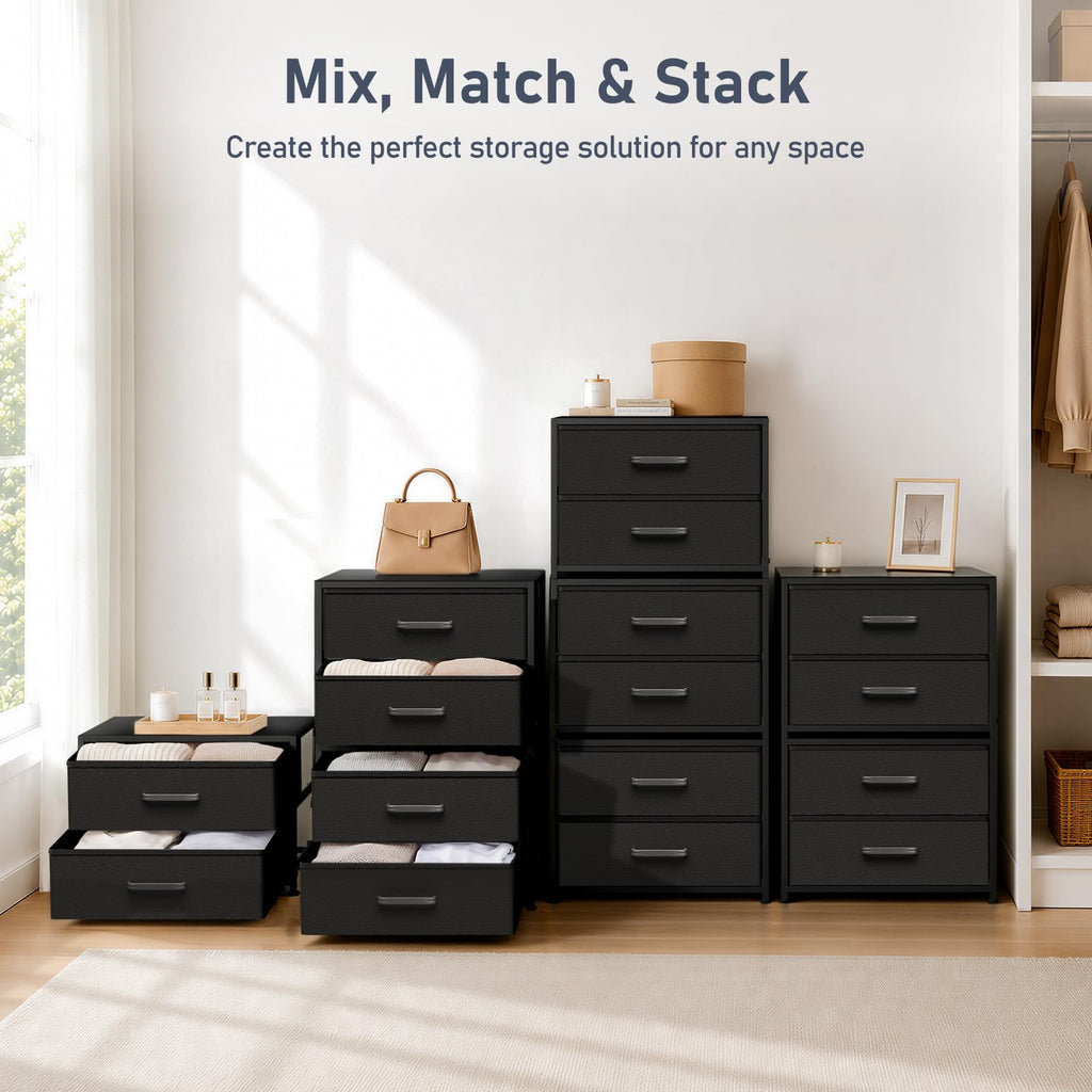 Stackable Storage Drawer Unit with 2 Drawers, Small Dresser , Fabric Closet Organizers and Storage (Black)