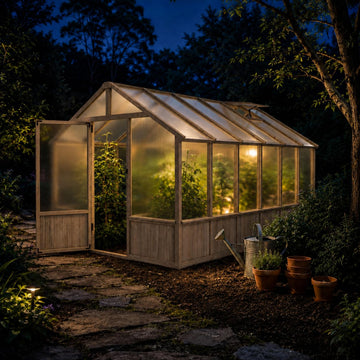 8x12 FT Wooden Outdoor Greenhouse, Polycarbonate Walk-in Greenhouse Kit with Ventilated Window & Lockable Door