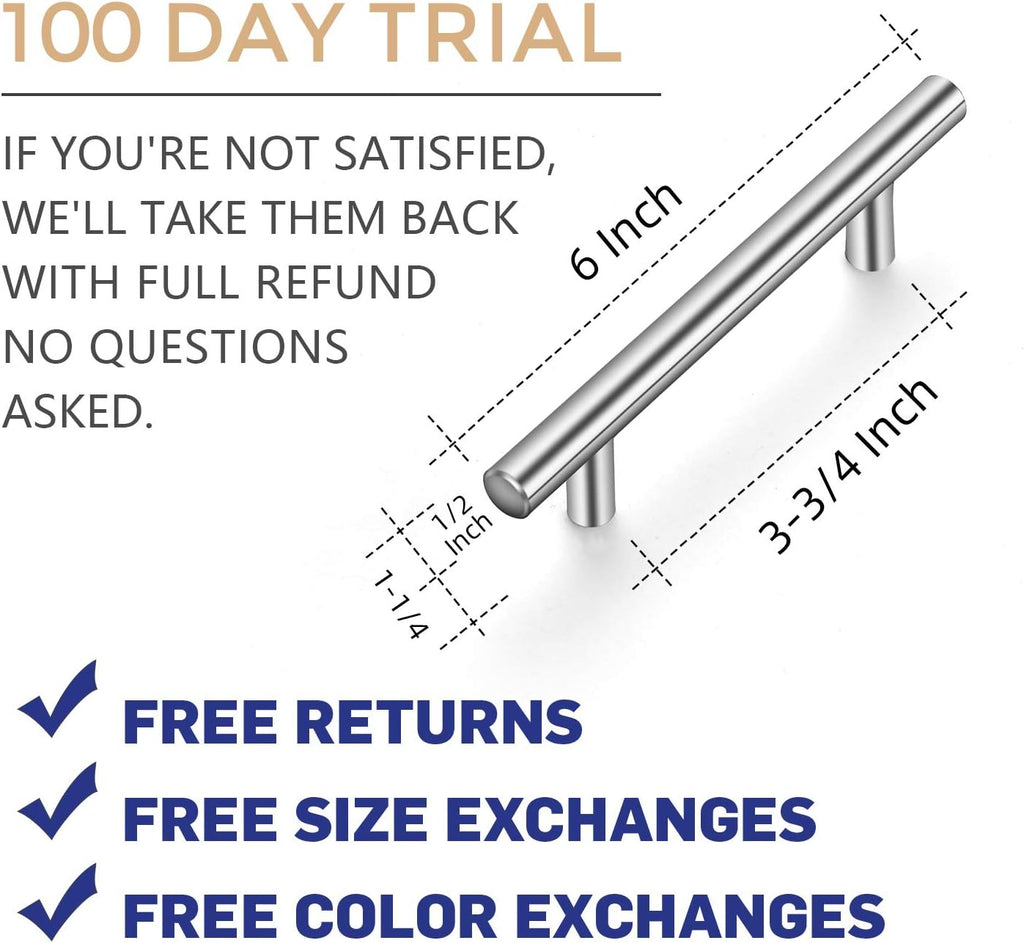 30 Pack |6'' Cabinet Pulls Brushed Nickel Stainless Steel Kitchen Cupboard Handles Cabinet Handles 6”Length, 3.75” Hole