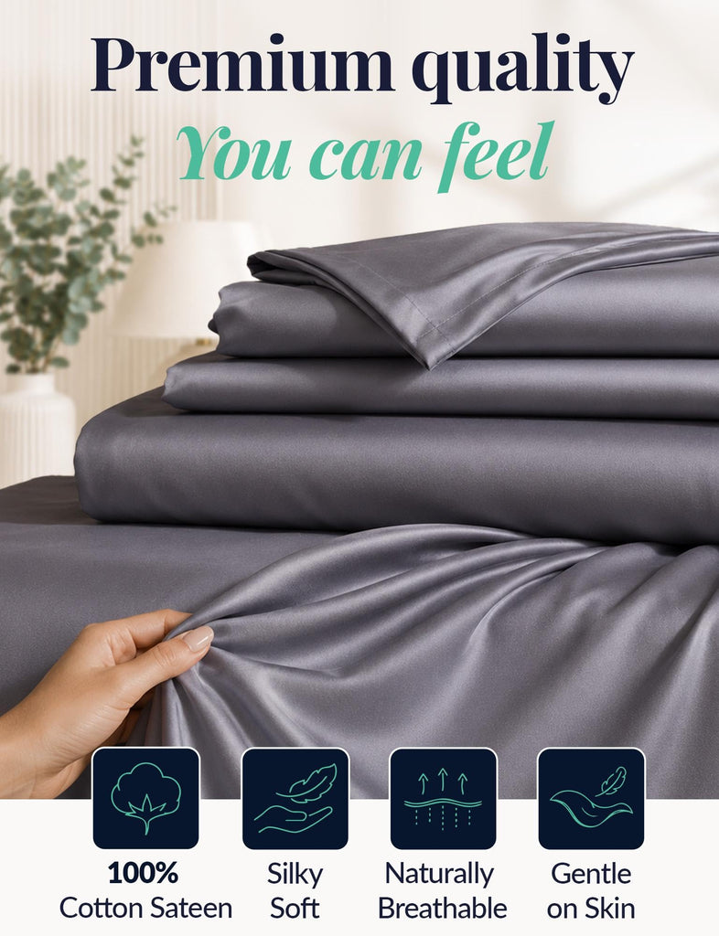 Luxury Tourmaline Infused 100% Egyptian Cotton Sheet Set, 1000 Thread Count Sateen, Deep Pocket - Fitted &