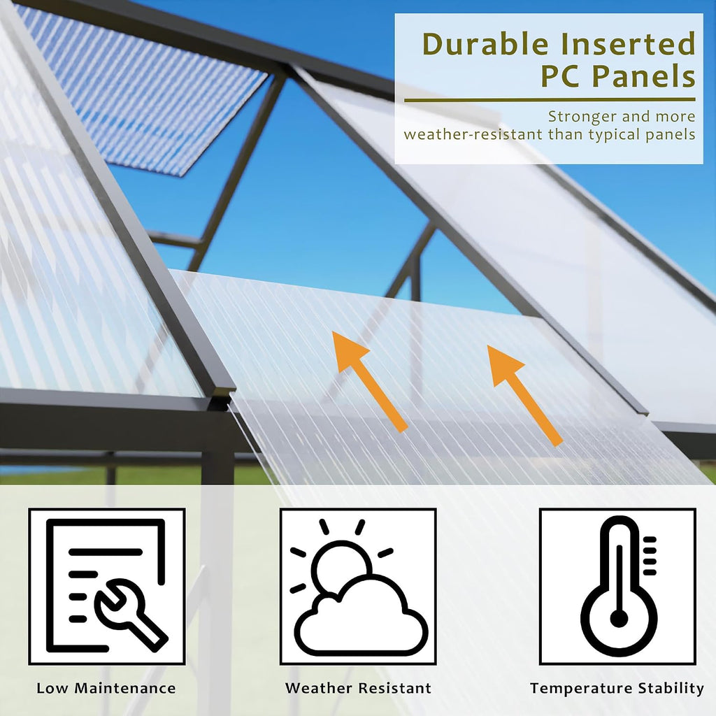 6x10 FT Heavy Duty Greenhouse, Polycarbonate Walk-in Garden House with Ventilation Window, Portable Winter Greenhouse