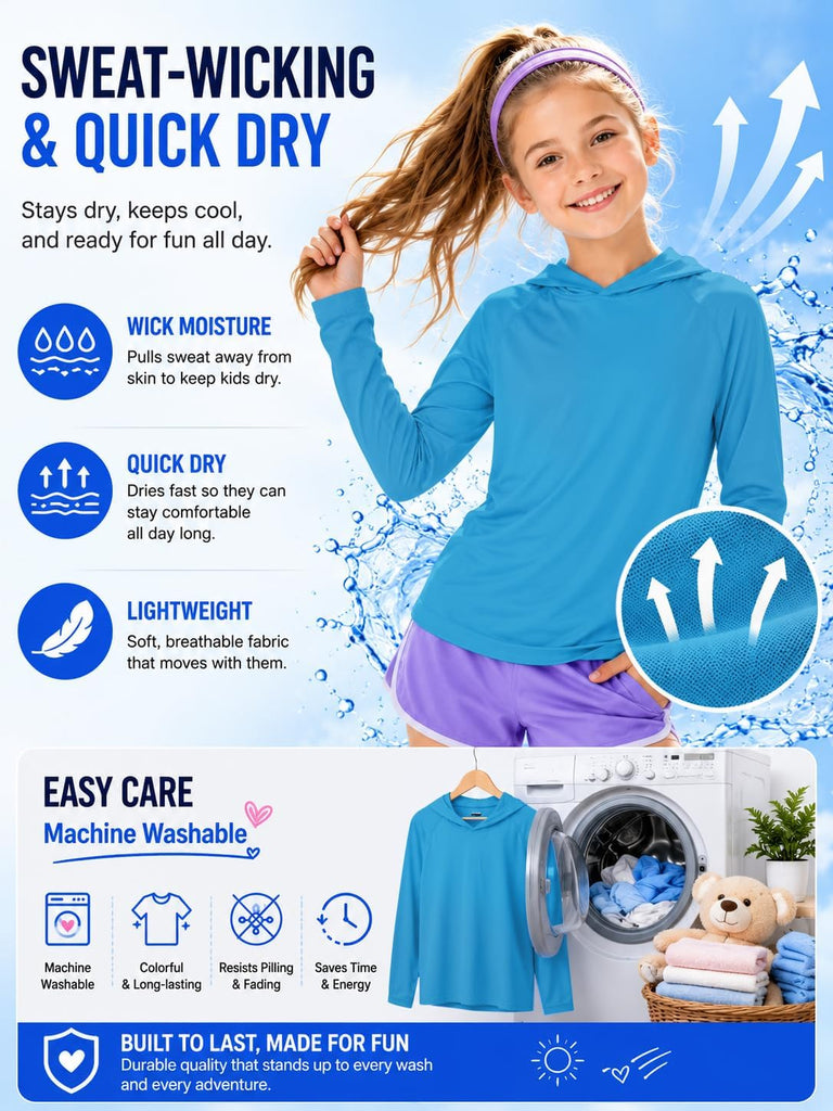 3 Pack Rash Guard for Boys Girls Long Sleeve Hooded Swim Shirt Kids UPF50+ Sun Protection Fishing Shirt