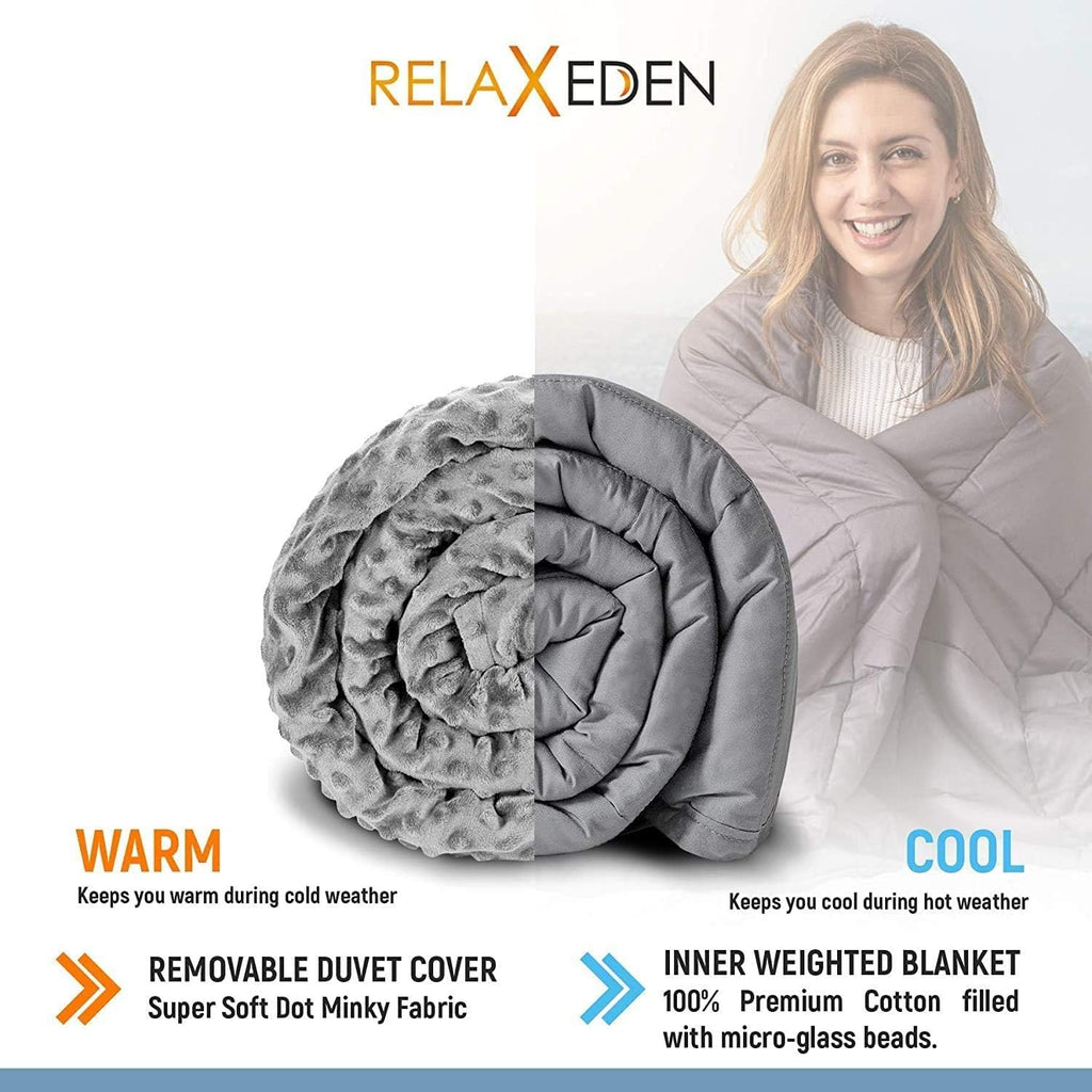Adult Breatheable Cotton Weighted Blanket with Removable Navy Duvet Cover, 60 x 80 Inch, 15 Pounds, Made w/Polyester
