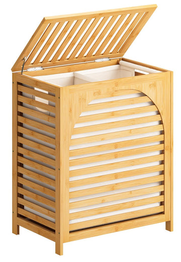 Hamper with Lid, 27.3 Gallon (103L) Bamboo Wood Clothes Laundry Basket with Lid and Handles, Removable Liner