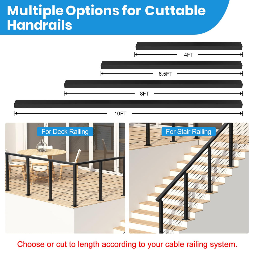 8FT Stainless Steel Cable Railing Handrail for Decks, Black