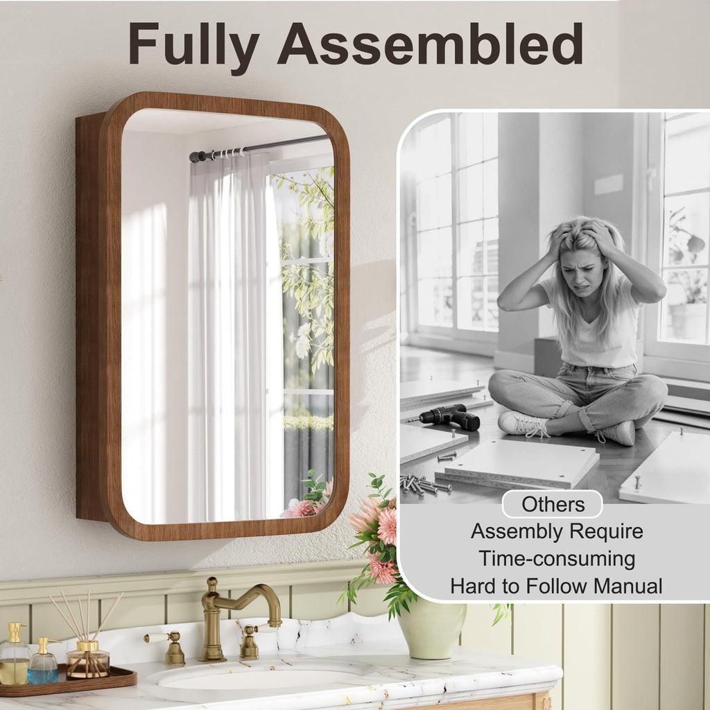 16x24 Inch Wood Medicine Cabinet with Mirror, Walnut