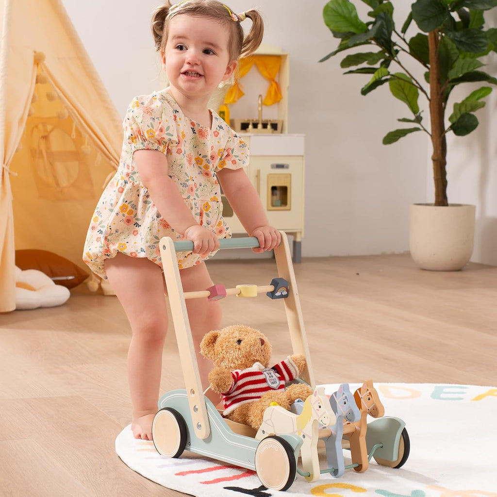 Galloping Ponies Wooden Baby Push Walker Gift for Boys Girls