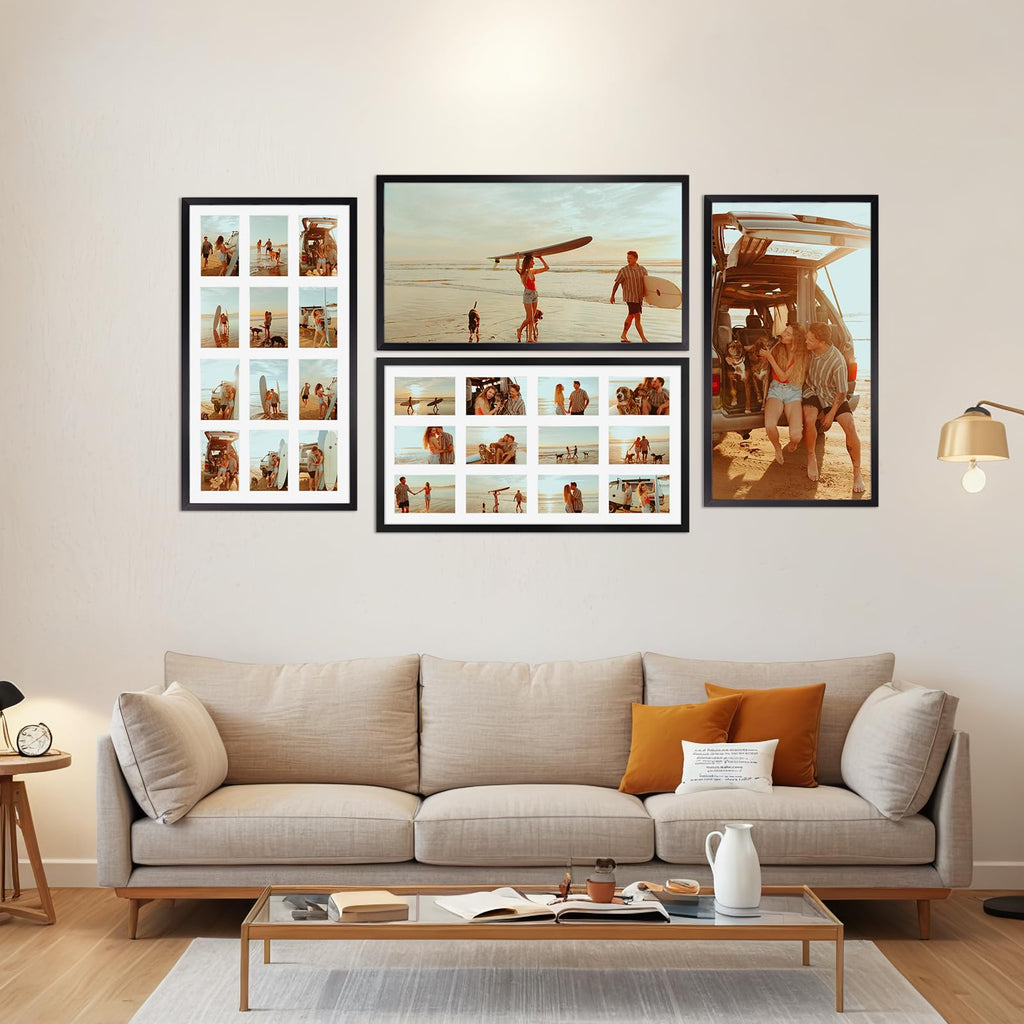 12 Opening Collage Picture Frame 4x6, Black Photo Frame Collage Display Multiple 4 by 6 inch Photos with Mat for Wall