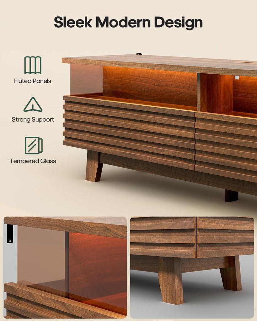 TV Stand with Cable Management, LED, Power Station (Walnut, 59")