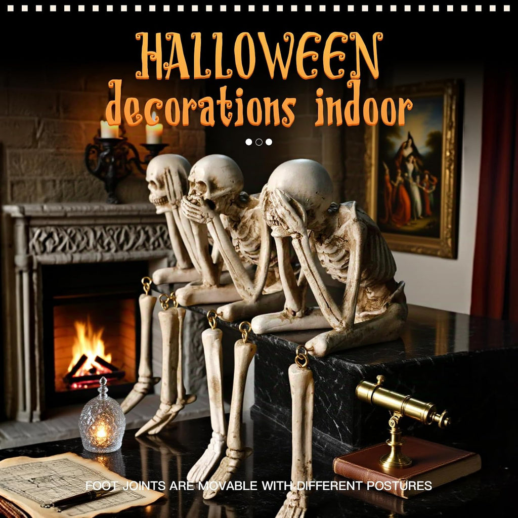Halloween Skeleton Statues, Halloween Resin Skeleton Decor - Set of 3