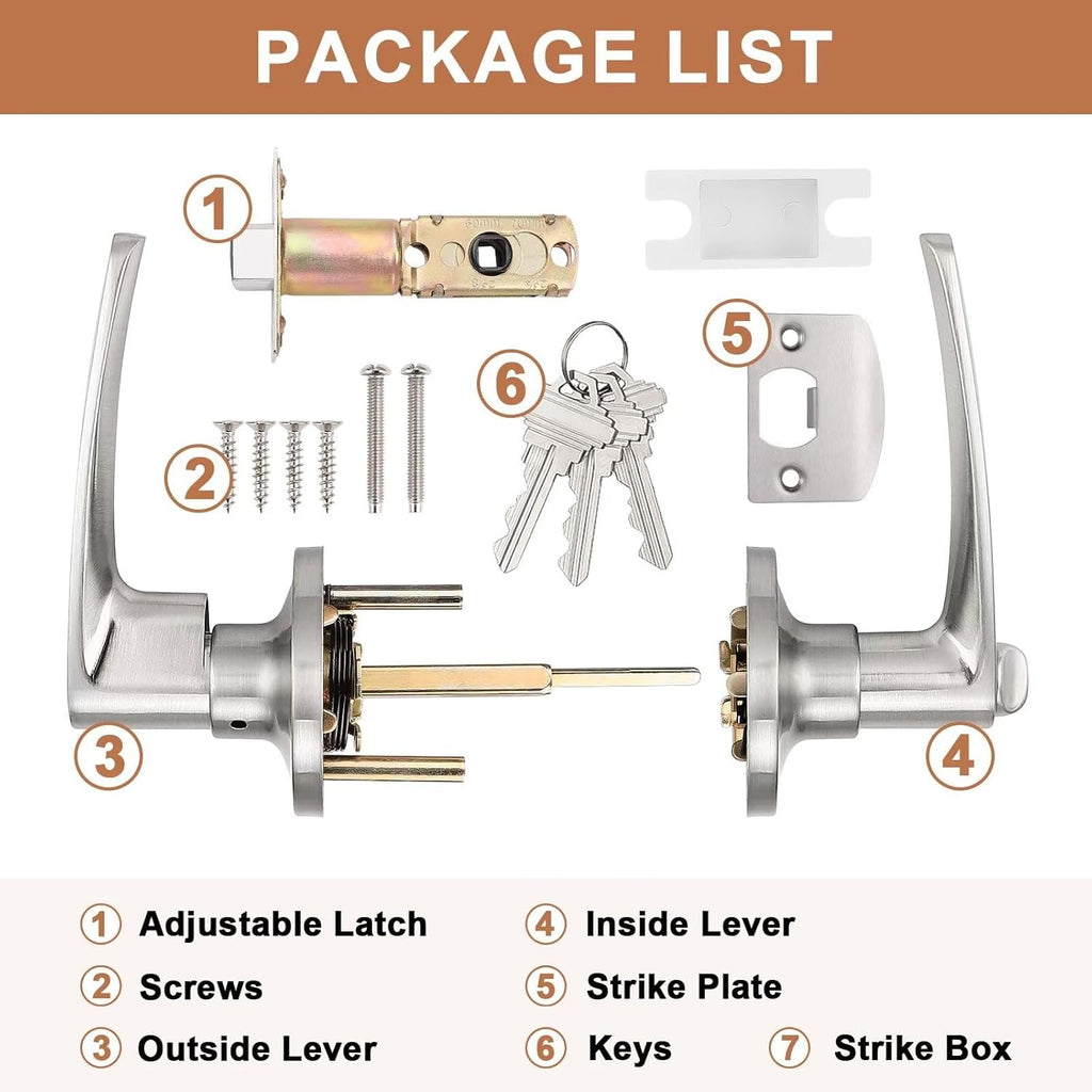 (3 Pack Keyed Entry Door Lever Lock Door Handleset,(keyed Alike) Each with 3 Keys All Same Key in Satin Nickel