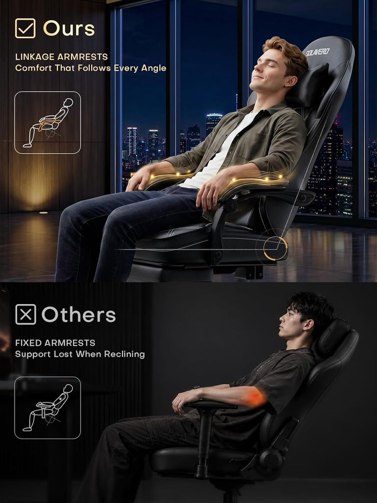 Gaming Chair with Massager Lumbar Support, 400LBS Weight Capacity | Computer Chair with Footrest & Linkage Armrests