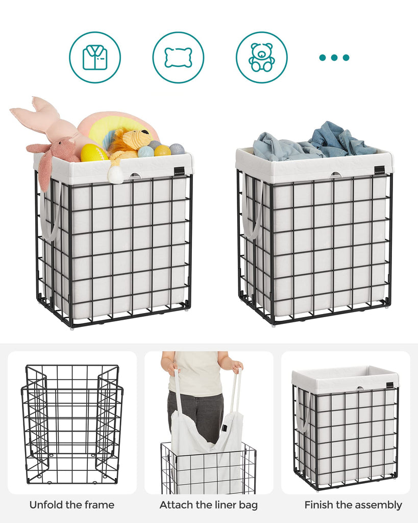 Laundry Hamper, 23.8 Gal. (90L) Laundry Basket, Collapsible Clothes Hamper, Black and White ULCB190W01