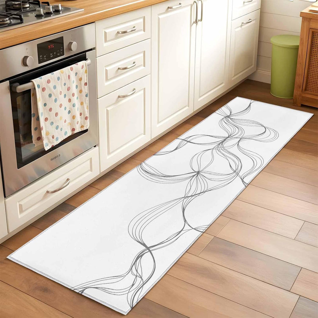 Area Rug Abstract Minimalist Line on White Soft Non-Slip Washable Felt Carpet Pad, Modern Art Area Rugs Bedroom