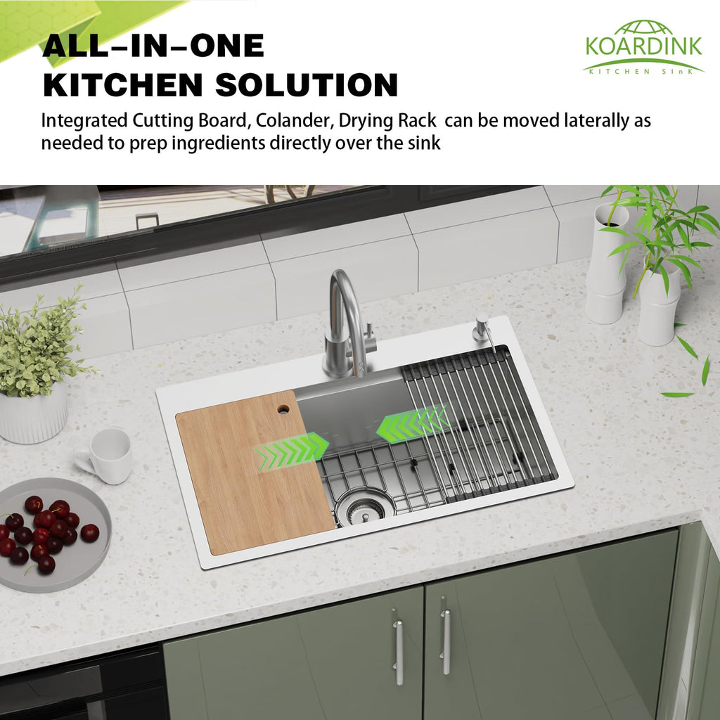 30x18In Drop- Sink Workstation, Stainless Steel, Single Bowl
