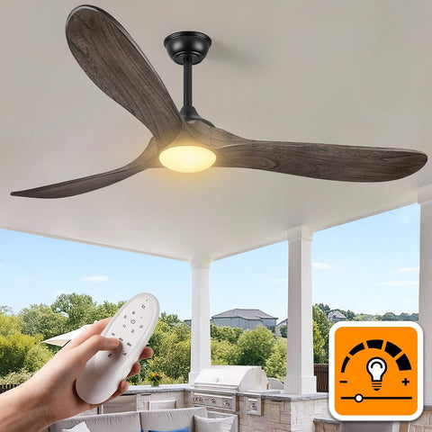 Inspired Maverick Style 60 Inch Outdoor Ceiling Fans with Lights, Propeller Solid Wood Ceiling Fans with Light and Remote Control for Outdoor Ceiling Fan with Light for Patio Farmhouse, DC ETL Listed, Deep Brown A101-B0F93T8KLH
