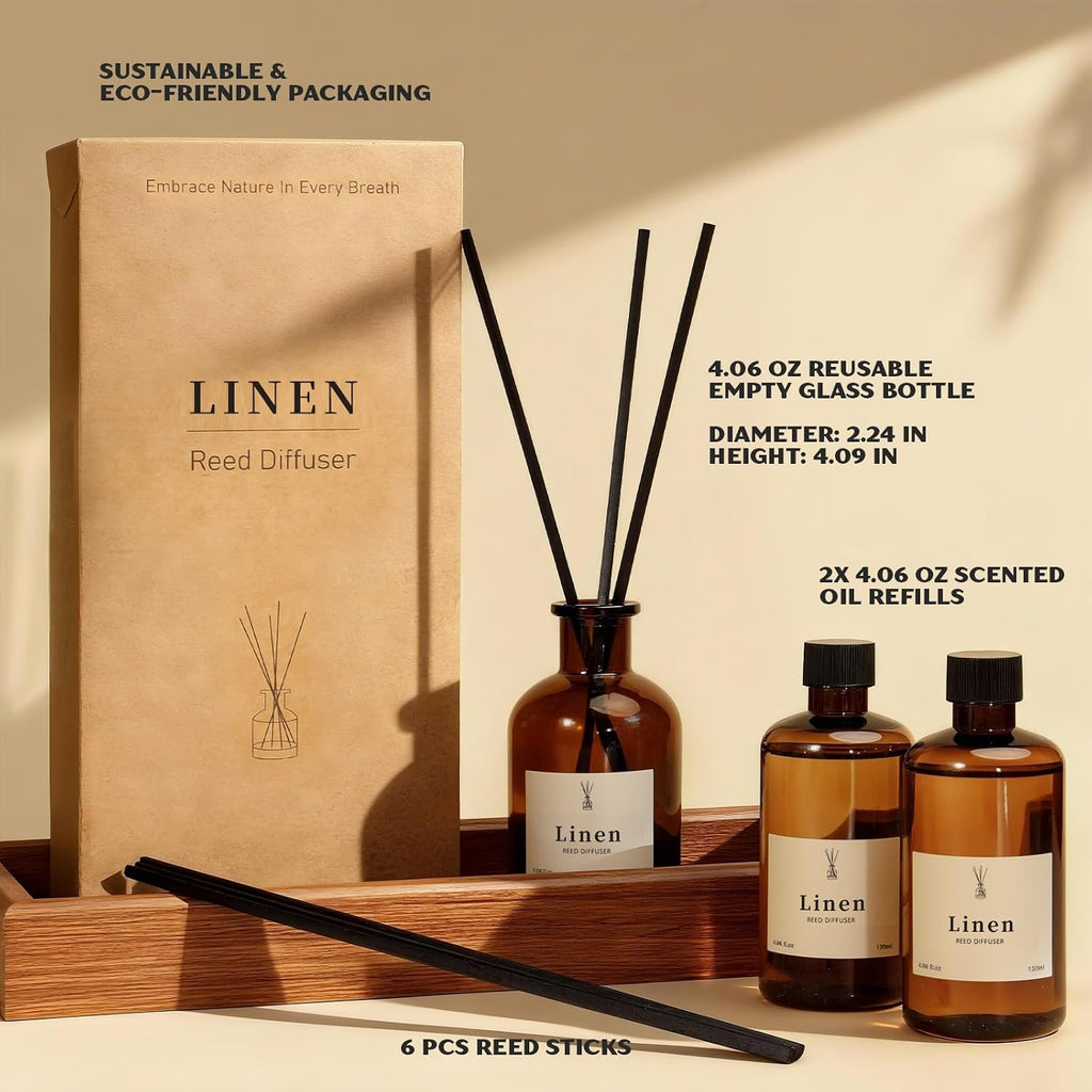 Reed Diffuser Set, 8.12 fl.oz Linen Scented Oil Diffuser, Home Fragrance Reed Diffusers Shelf Decor & Air Fresheners - Set of 2