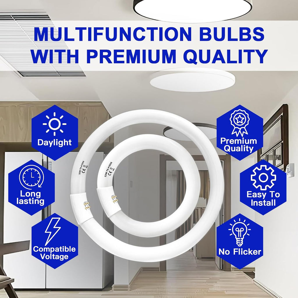 22W and FC12T9/CW 32W Cool White Set, 8 inch T9 22 Watts Circular Light Bulbs, 12 inch 32 Watts Circline