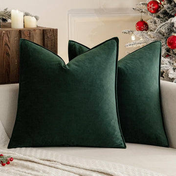 Christmas Decorative Army Green Velvet Euro Sham Pillow Covers 24x24