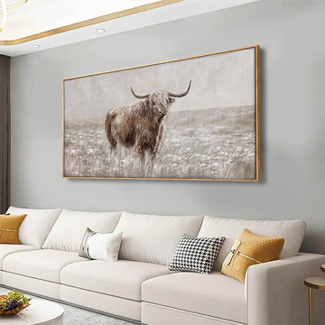 Highland Cow Wall Art Wood Frame Farmhouse Decor Living Room 24x48 Inch