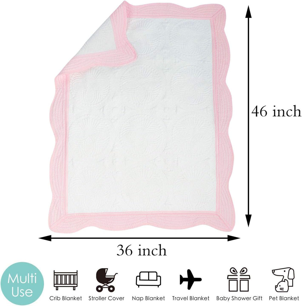Baby Quilt,White with Pink Trim