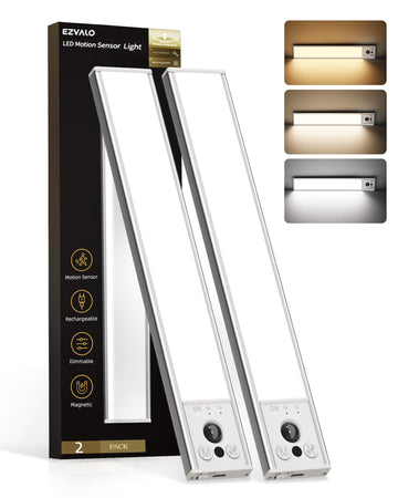 10inch Under Cabinet Lighting, 2 Pack 2400mAh Rechargeable Wireless Motion Sensor Lights Indoor, 3 Color Temps