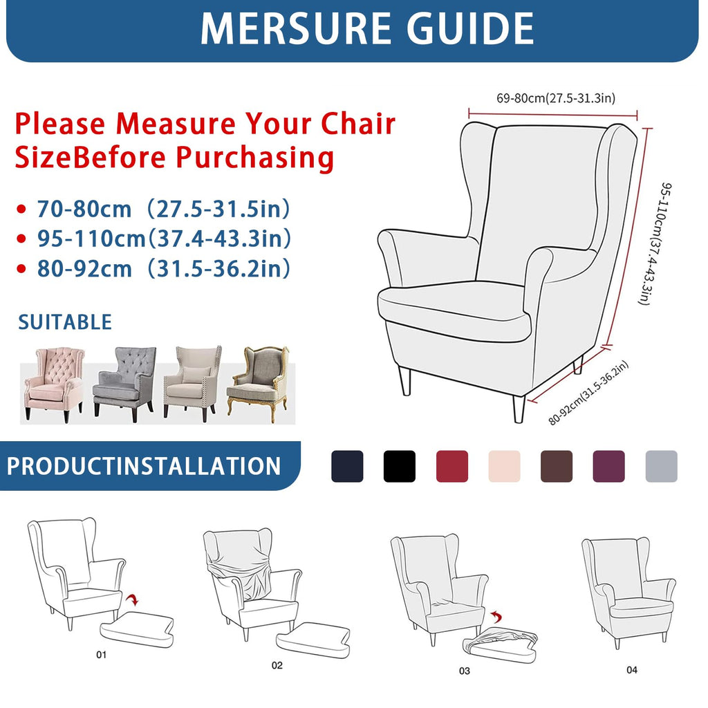 Wingback Chair Slipcover 2 Piece Stretch Armchair Cover Furniture Protector Washable Spandex Wing Fuchsia Chair Covers